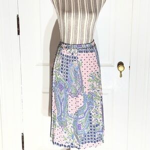 Pink and Purple Paisley Skirt Cottagecore Easter vintage 6p pleated S399